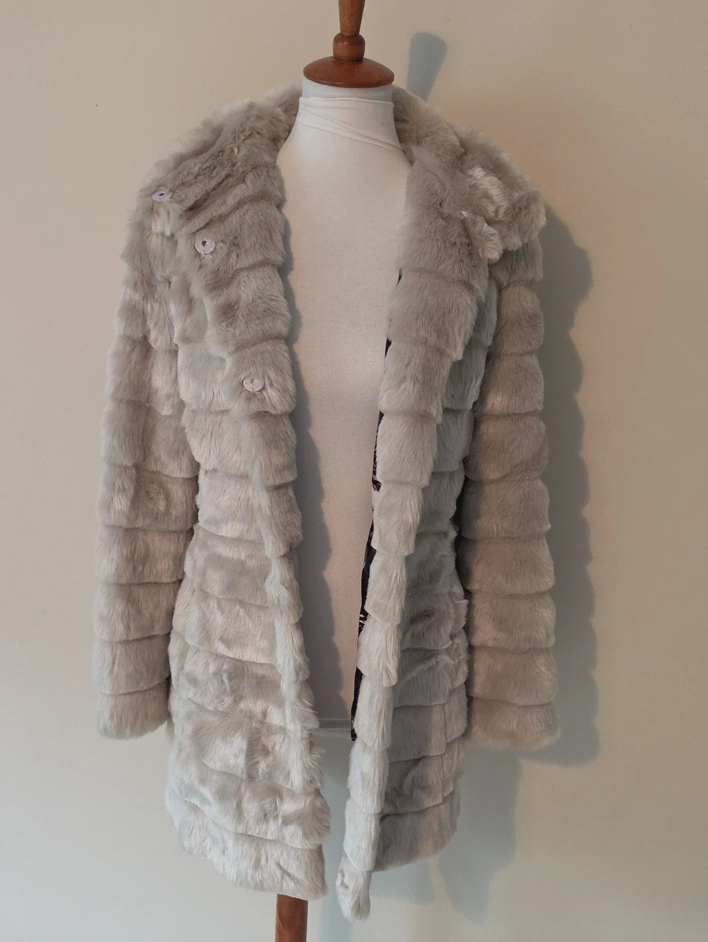 Eliza J Taupe Faux Fur Long Coat - Women's Jacket
